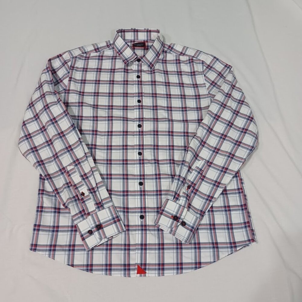 Untuckit Shirt Mens White Blue Red Sz Large Long Sleeve Button Up Plaid Slim Fit
